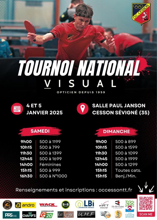 Tennis de table - Tournoi National Visual Du 4 au 5 janv 2025